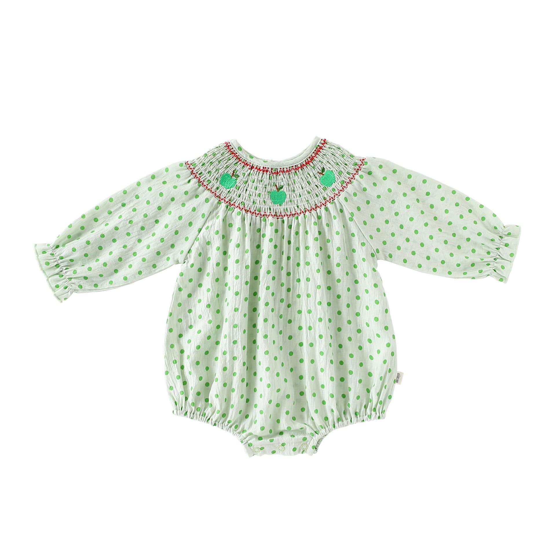 Apple Embroidered Romper アップル刺繍 長袖/半袖ロンパース【mh0012348】 66cm / Green polka dot long-sleeved fart wrap mamahalo shop