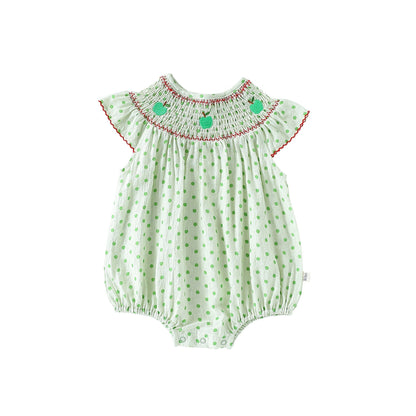 Apple Embroidered Romper アップル刺繍 長袖/半袖ロンパース【mh0012348】 66cm / Green polka dot short-sleeved fart wrap mamahalo shop