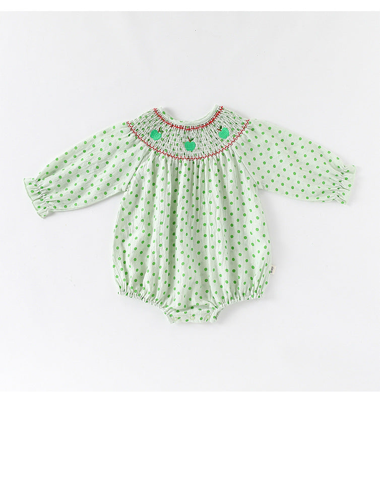Apple Embroidered Romper アップル刺繍 長袖/半袖ロンパース【mh0012348】 Beitaoya