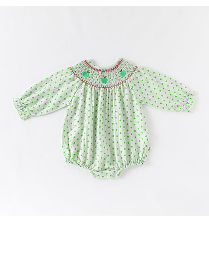 Apple Embroidered Romper アップル刺繍 長袖/半袖ロンパース【mh0012348】 Beitaoya