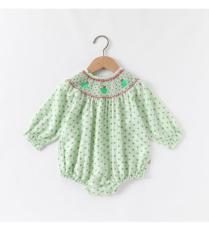 Apple Embroidered Romper アップル刺繍 長袖/半袖ロンパース【mh0012348】 Beitaoya