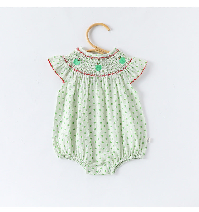 Apple Embroidered Romper アップル刺繍 長袖/半袖ロンパース【mh0012348】 Beitaoya