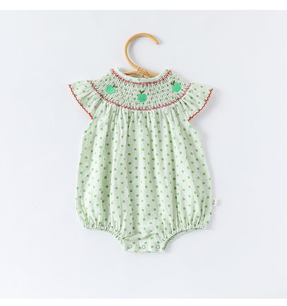 Apple Embroidered Romper アップル刺繍 長袖/半袖ロンパース【mh0012348】 Beitaoya