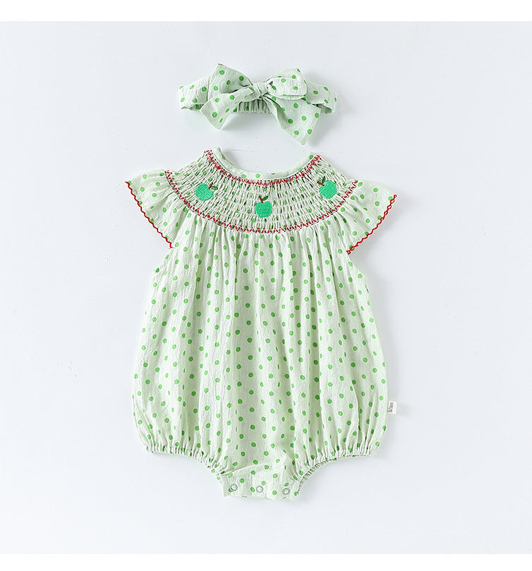 Apple Embroidered Romper アップル刺繍 長袖/半袖ロンパース【mh0012348】 Beitaoya