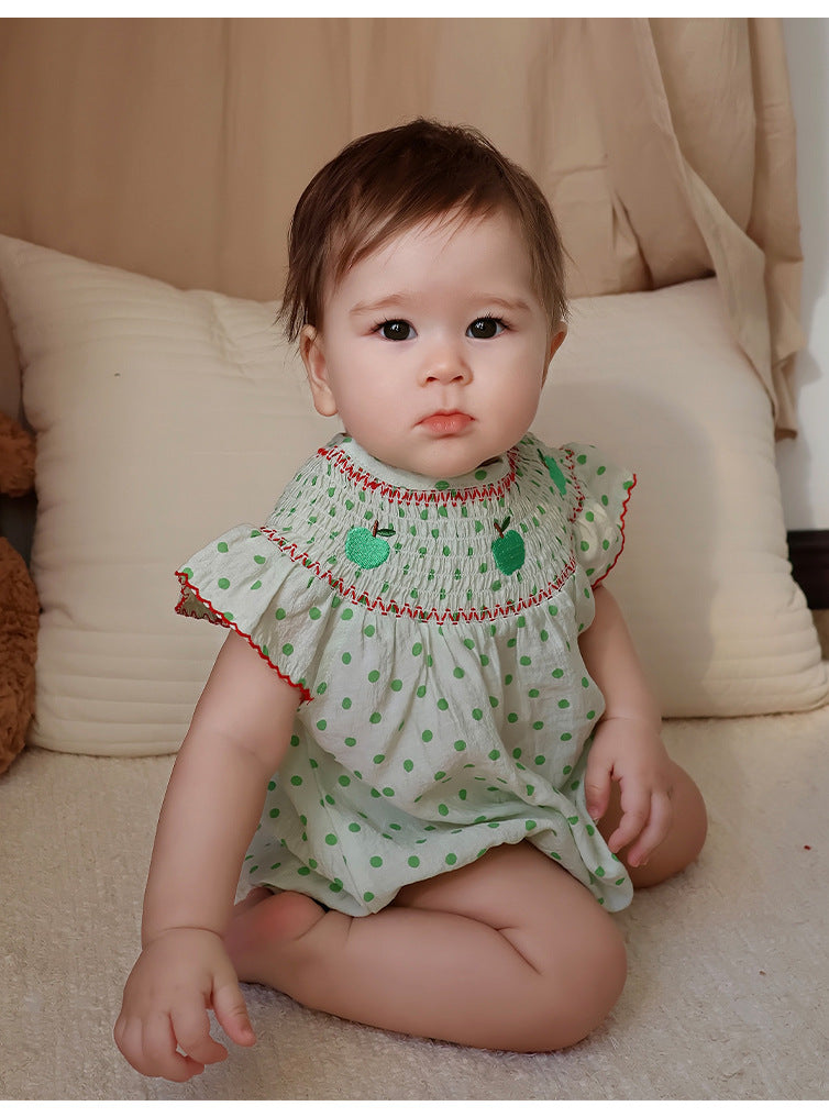 Apple Embroidered Romper アップル刺繍 長袖/半袖ロンパース【mh0012348】 Beitaoya