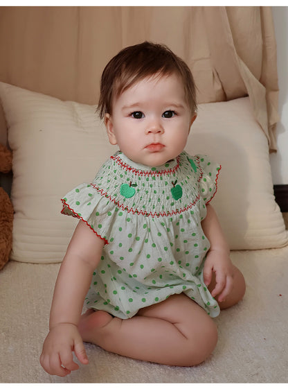 Apple Embroidered Romper アップル刺繍 長袖/半袖ロンパース【mh0012348】 Beitaoya