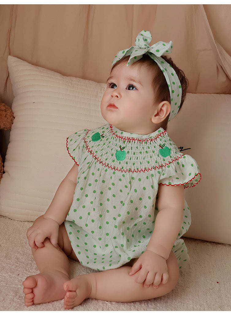 Apple Embroidered Romper アップル刺繍 長袖/半袖ロンパース【mh0012348】 Beitaoya
