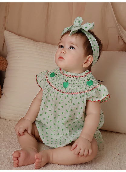 Apple Embroidered Romper アップル刺繍 長袖/半袖ロンパース【mh0012348】 Beitaoya