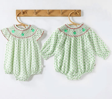 Apple Embroidered Romper アップル刺繍 長袖/半袖ロンパース【mh0012348】 Beitaoya