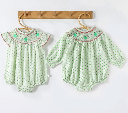 Apple Embroidered Romper アップル刺繍 長袖/半袖ロンパース【mh0012348】 Beitaoya