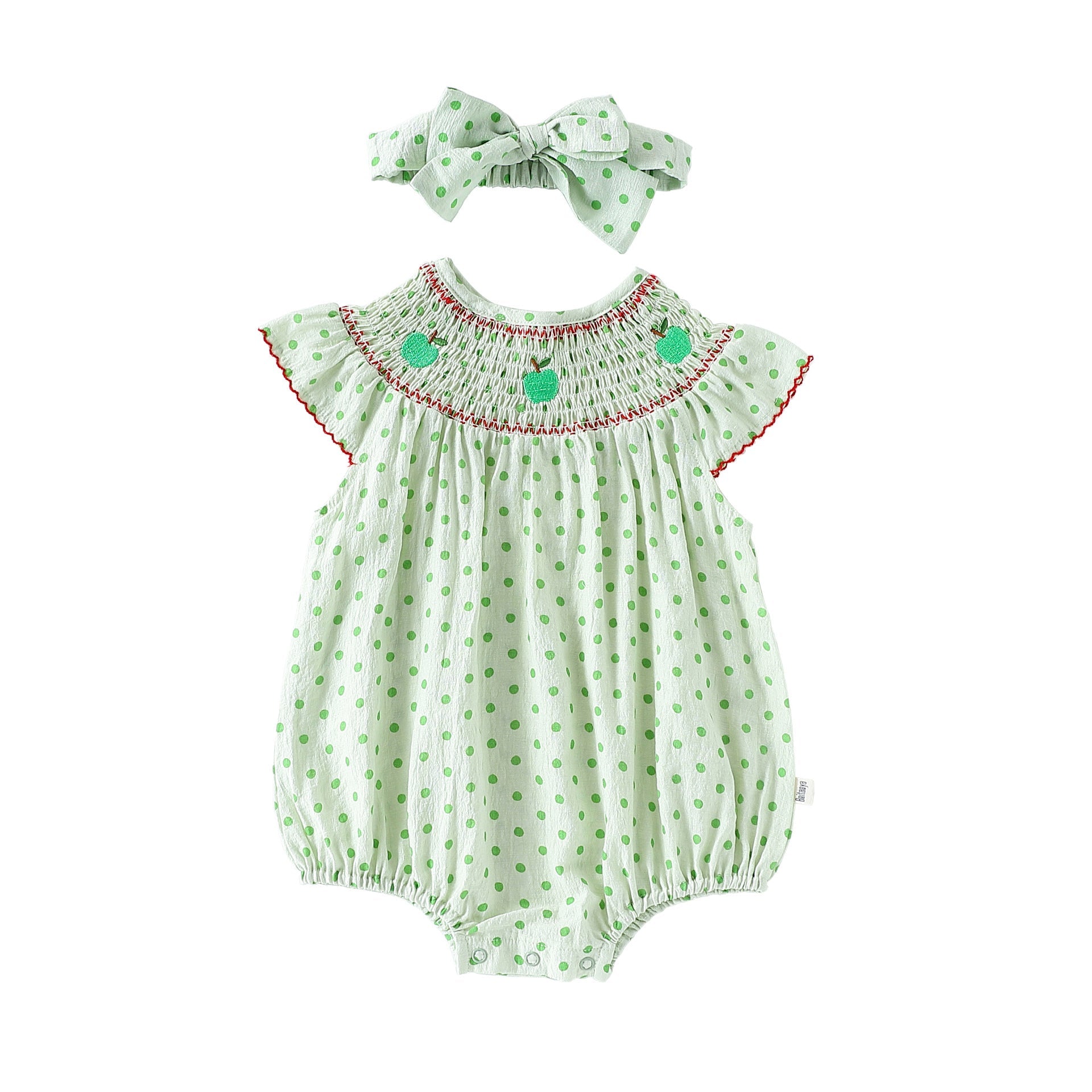 Apple Embroidered Romper アップル刺繍 長袖/半袖ロンパース【mh0012348】 mamahalo shop