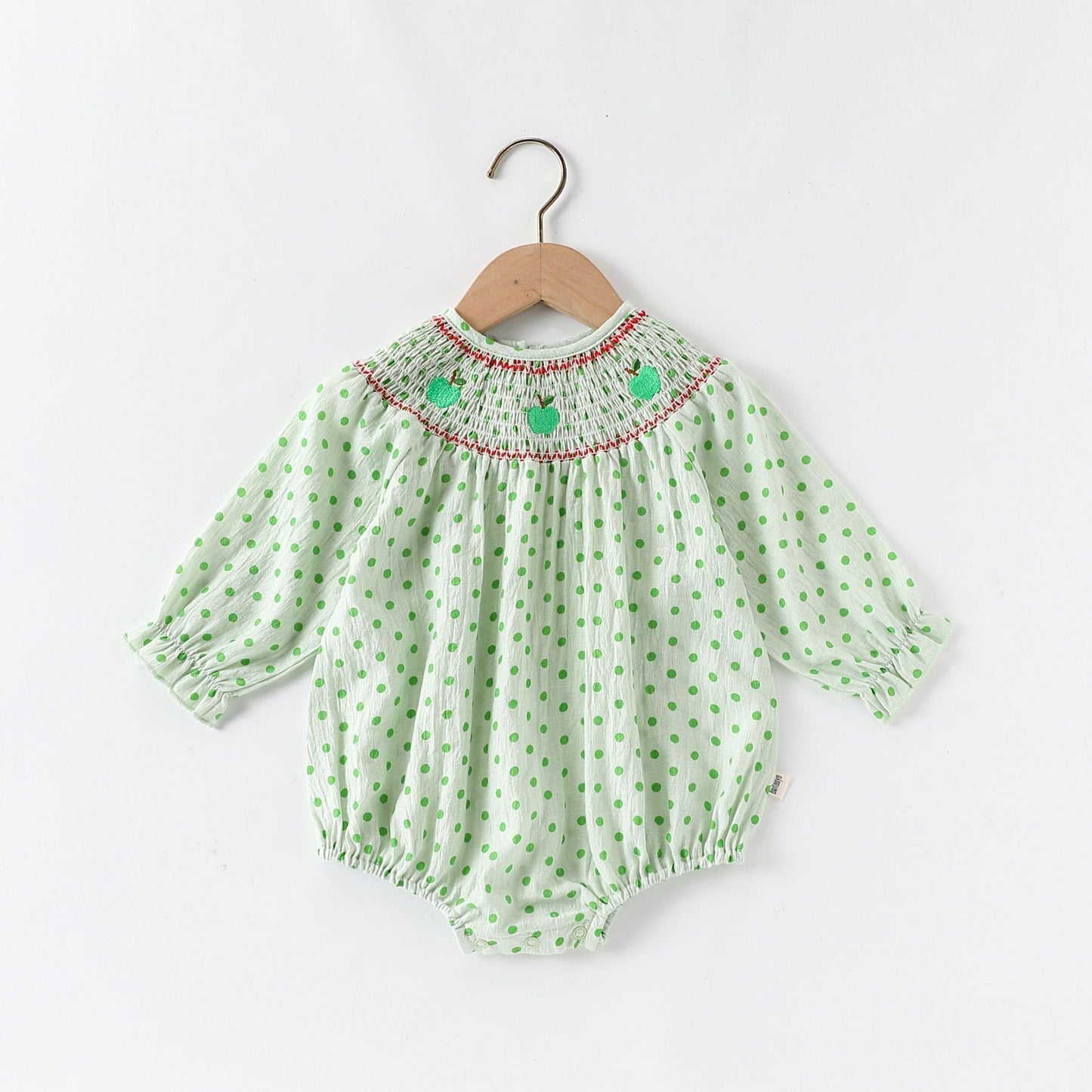 Apple Embroidered Romper アップル刺繍 長袖/半袖ロンパース【mh0012348】 mamahalo shop