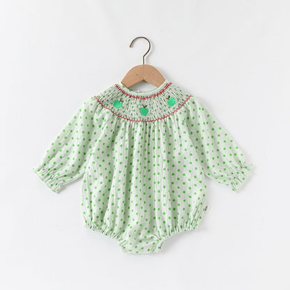 Apple Embroidered Romper アップル刺繍 長袖/半袖ロンパース【mh0012348】 mamahalo shop