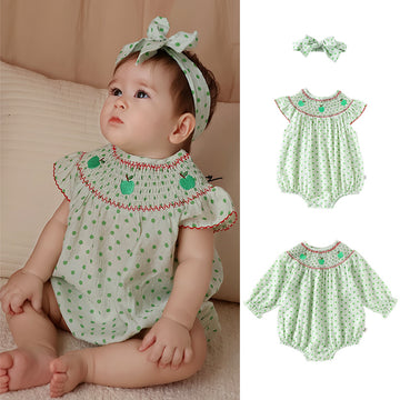 Apple Embroidered Romper アップル刺繍 長袖/半袖ロンパース【mh0012348】 mamahalo shop