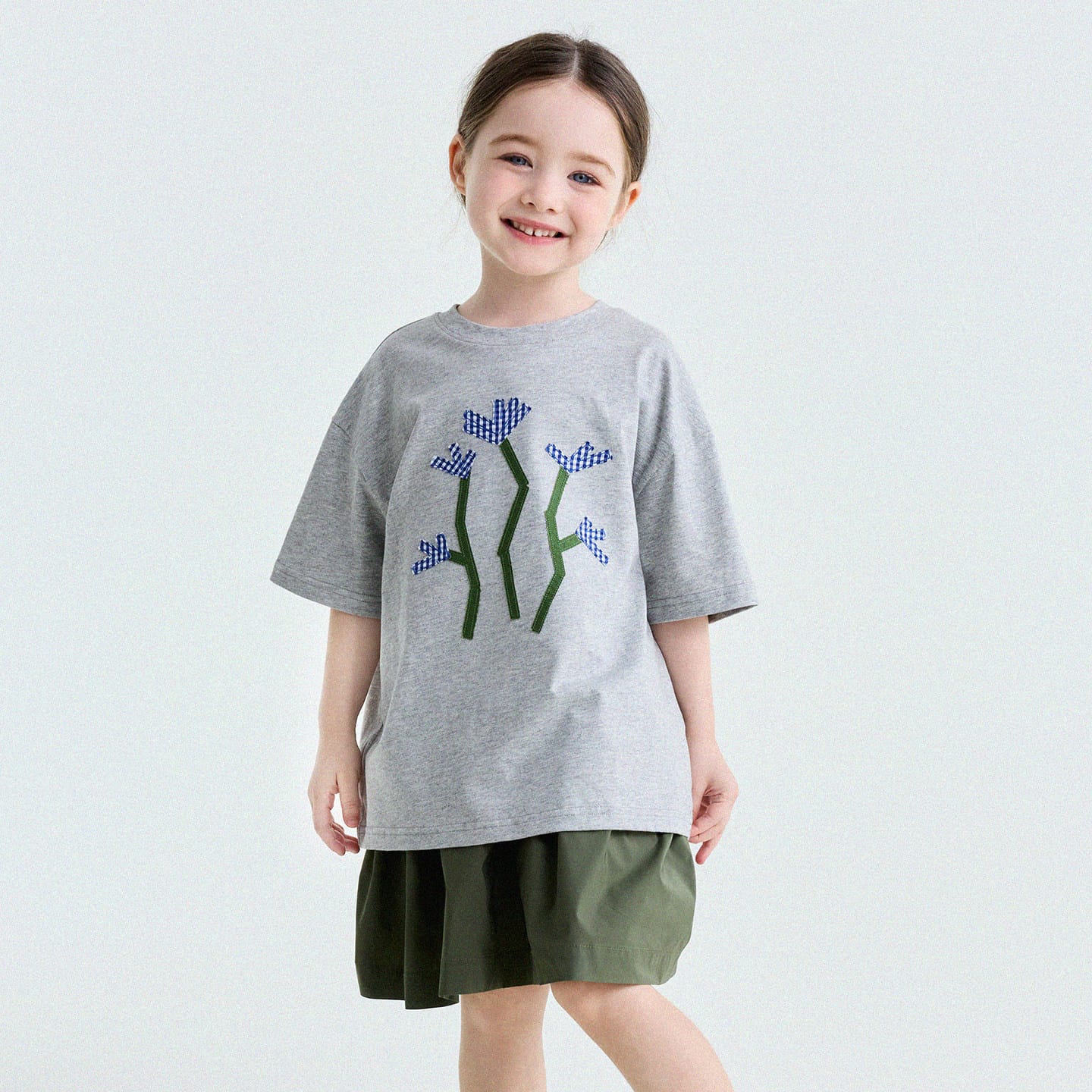 Applique Lettering Short-Sleeved T-Shirt ワッペン 半袖Tシャツ【mh0013192】 Gray / 80cm yunerma 半袖Tシャツ