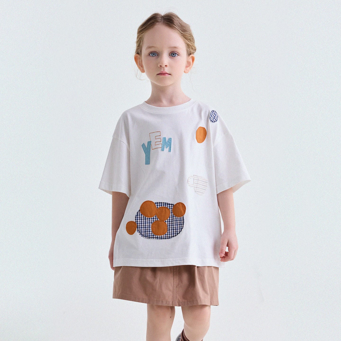Applique Lettering Short-Sleeved T-Shirt ワッペン 半袖Tシャツ【mh0013192】 Off-White / 80cm yunerma 半袖Tシャツ
