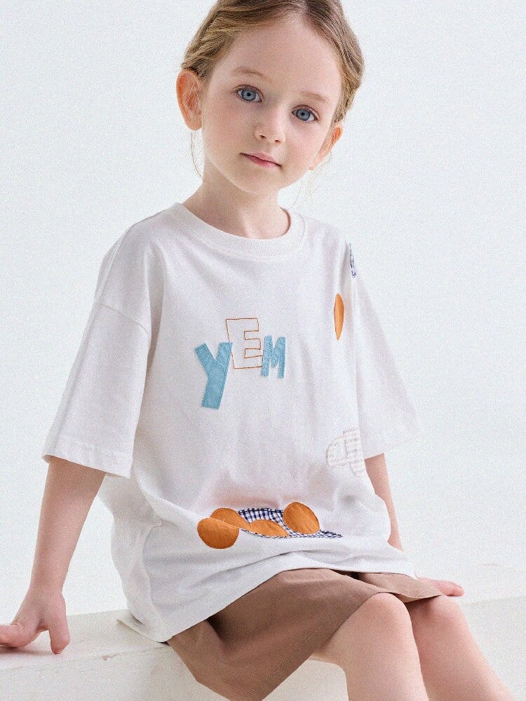 Applique Lettering Short-Sleeved T-Shirt ワッペン 半袖Tシャツ【mh0013192】 yunerma 半袖Tシャツ
