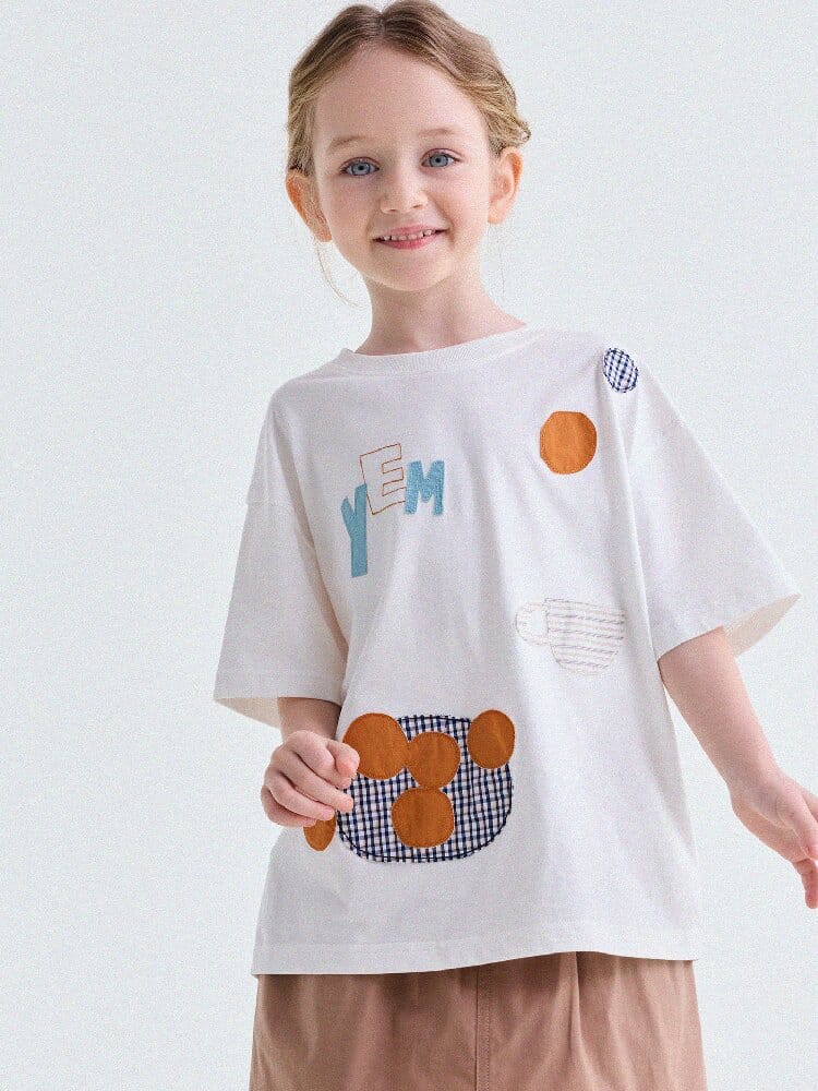 Applique Lettering Short-Sleeved T-Shirt ワッペン 半袖Tシャツ【mh0013192】 yunerma 半袖Tシャツ