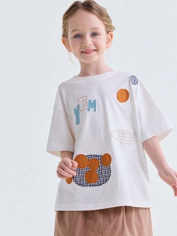 Applique Lettering Short-Sleeved T-Shirt ワッペン 半袖Tシャツ【mh0013192】 yunerma 半袖Tシャツ