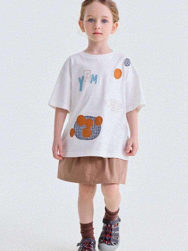 Applique Lettering Short-Sleeved T-Shirt ワッペン 半袖Tシャツ【mh0013192】 yunerma 半袖Tシャツ