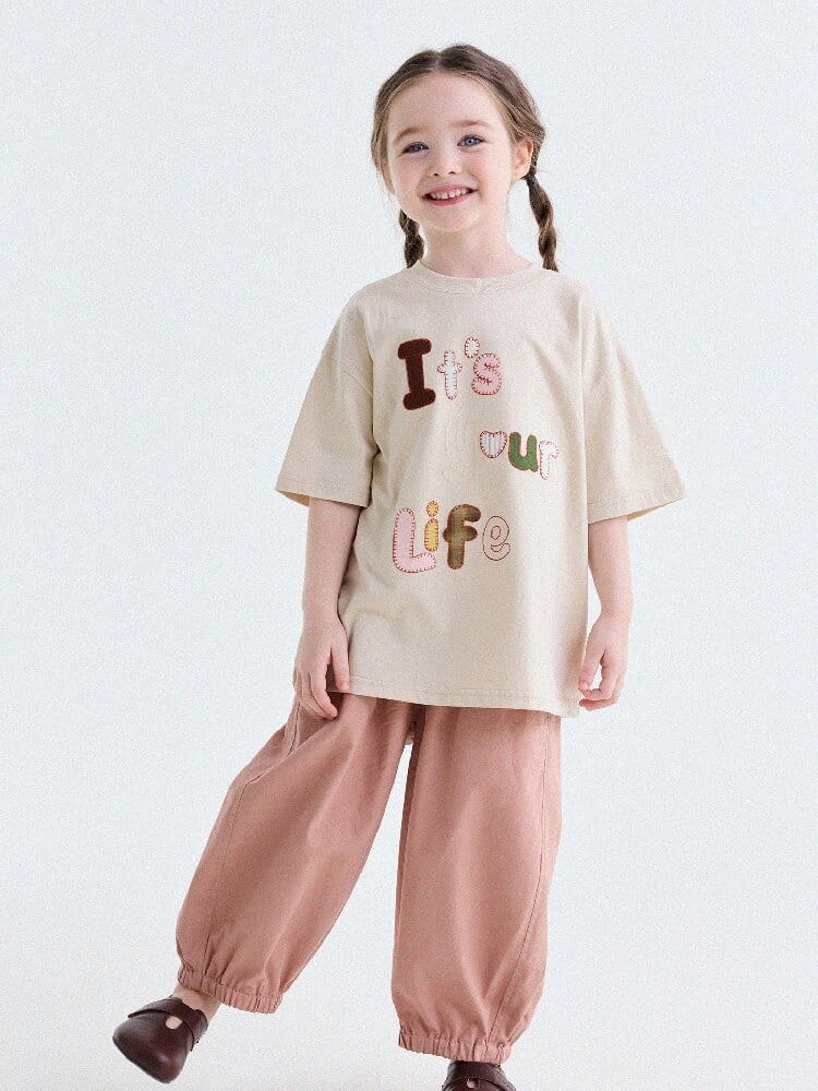 Applique Lettering Short-Sleeved T-Shirt ワッペン 半袖Tシャツ【mh0013192】 yunerma 半袖Tシャツ