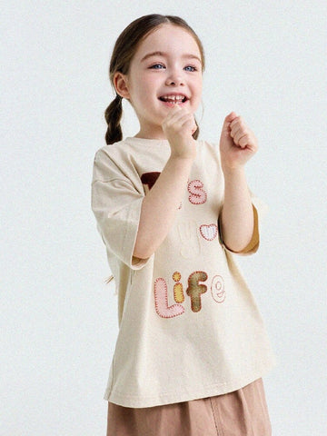 Applique Lettering Short-Sleeved T-Shirt ワッペン 半袖Tシャツ【mh0013192】 yunerma 半袖Tシャツ
