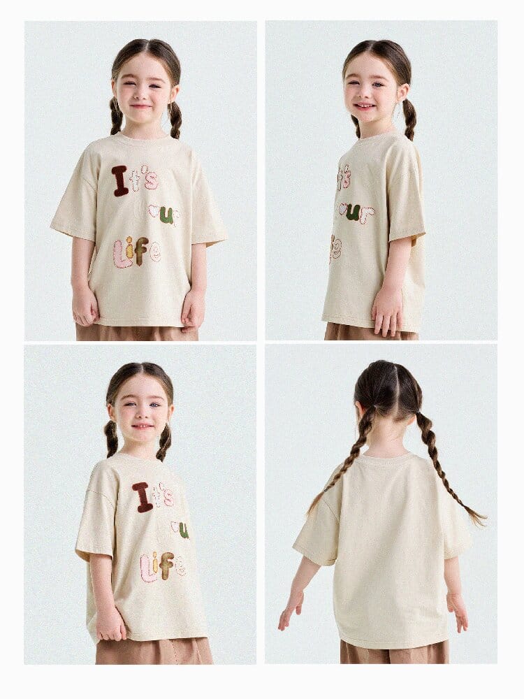 Applique Lettering Short-Sleeved T-Shirt ワッペン 半袖Tシャツ【mh0013192】 yunerma 半袖Tシャツ