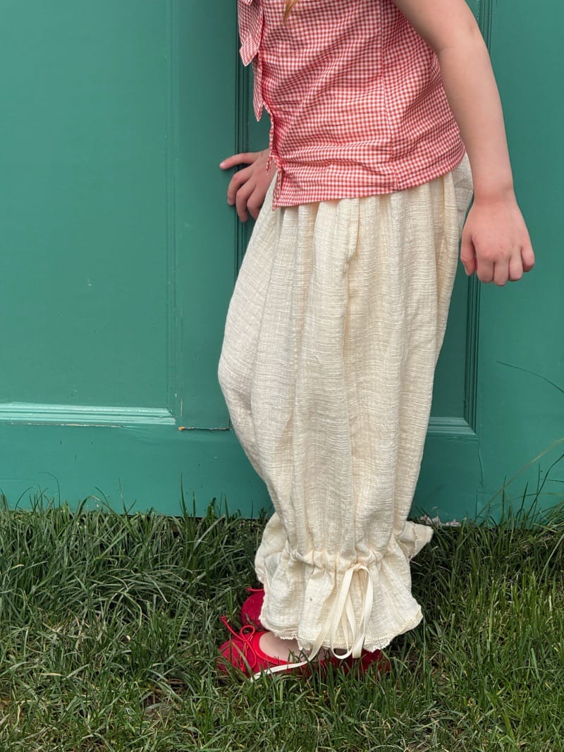 Asymmetric Plaid Shirt Long Pants 半袖パフスリーブブラウス フリルロングパンツ【mh0013236】 Chengle 半袖セットアップ
