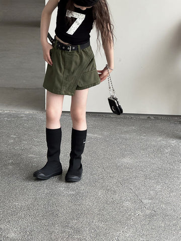 Asymmetry Mixed Media Shorts アシンメトリー キュロットパンツ【mh0013066】 Army Green / 100cm mamahalo kids ハーフパンツ・ショートパンツ