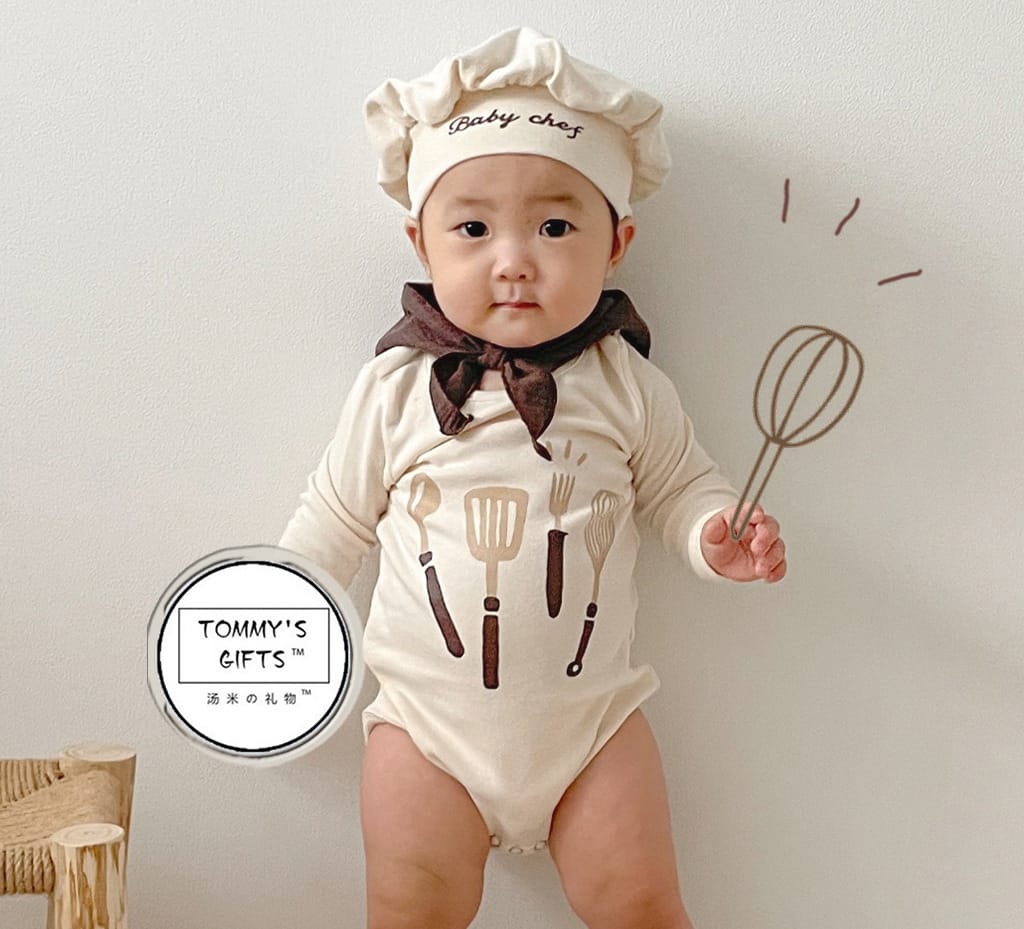 Baby Chef Costume Hat Set Romper シェフ ロンパース 帽子 セット コスチューム【mh0013354】 Long Sleeves / 66cm TOMMY'S GIFTS 半袖ロンパース