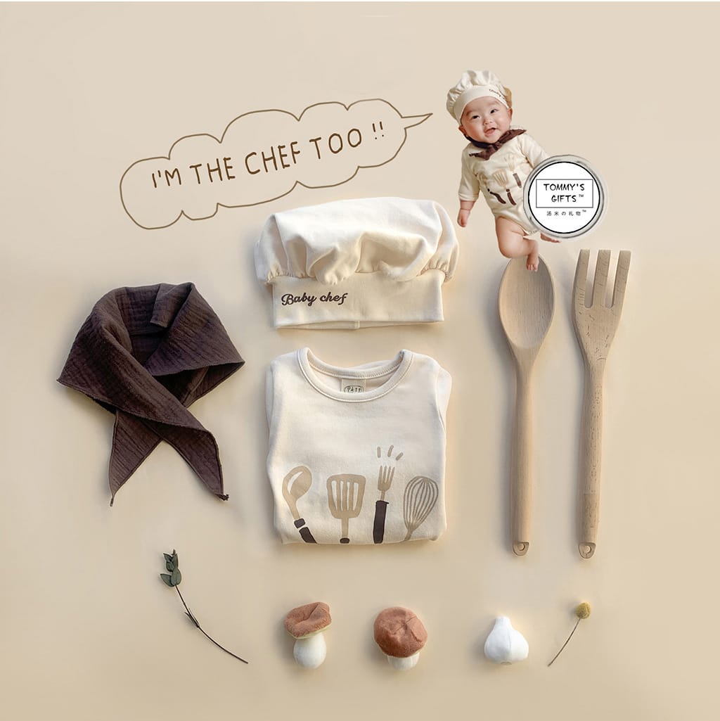 Baby Chef Costume Hat Set Romper シェフ ロンパース 帽子 セット コスチューム【mh0013354】 TOMMY'S GIFTS 半袖ロンパース