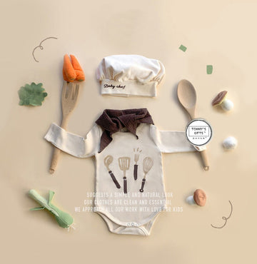 Baby Chef Costume Hat Set Romper シェフ ロンパース 帽子 セット コスチューム【mh0013354】 TOMMY'S GIFTS 半袖ロンパース