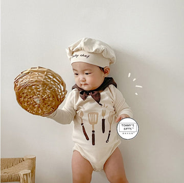 Baby Chef Costume Hat Set Romper シェフ ロンパース 帽子 セット コスチューム【mh0013354】 TOMMY'S GIFTS 半袖ロンパース