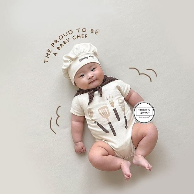 Baby Chef Costume Hat Set Romper シェフ ロンパース 帽子 セット コスチューム【mh0013354】 TOMMY'S GIFTS 半袖ロンパース