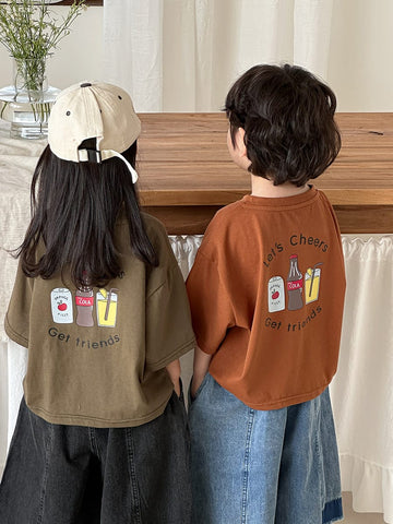 Back Graphic Drinks Cotton Tee ドリンクプリント 半袖Tシャツ【mh0013471】 Khaki Green / 80cm Jiaye Kids 半袖Tシャツ
