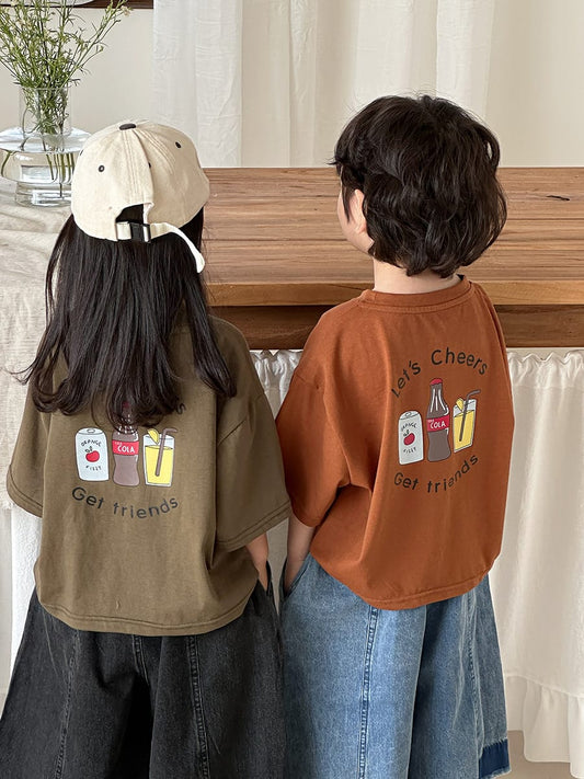 Back Graphic Drinks Cotton Tee ドリンクプリント 半袖Tシャツ【mh0013471】 Khaki Green / 80cm Jiaye Kids 半袖Tシャツ