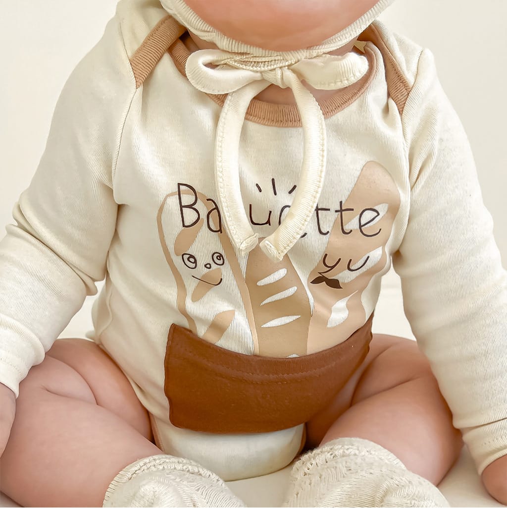 Baguette Motif Long Sleeve Romper Bonnet Set バゲット 長袖ロンパース 帽子 セット【mh0013396】 TOMMY'S GIFTS 長袖ロンパース