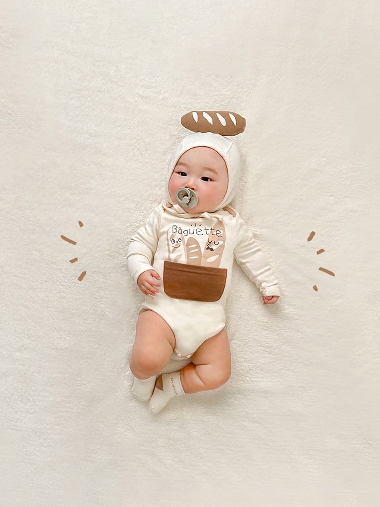 Baguette Motif Long Sleeve Romper Bonnet Set バゲット 長袖ロンパース 帽子 セット【mh0013396】 TOMMY'S GIFTS 長袖ロンパース