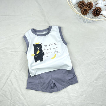 Banana Bear Tank Top Set クマ バナナ ノースリーブ ショートパンツ セット【mh0012909】 Gray / 73cm yi nian ni ノースリーブセットアップ