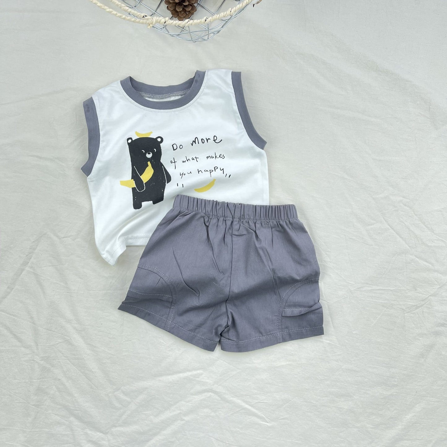 Banana Bear Tank Top Set クマ バナナ ノースリーブ ショートパンツ セット【mh0012909】 yi nian ni ノースリーブセットアップ