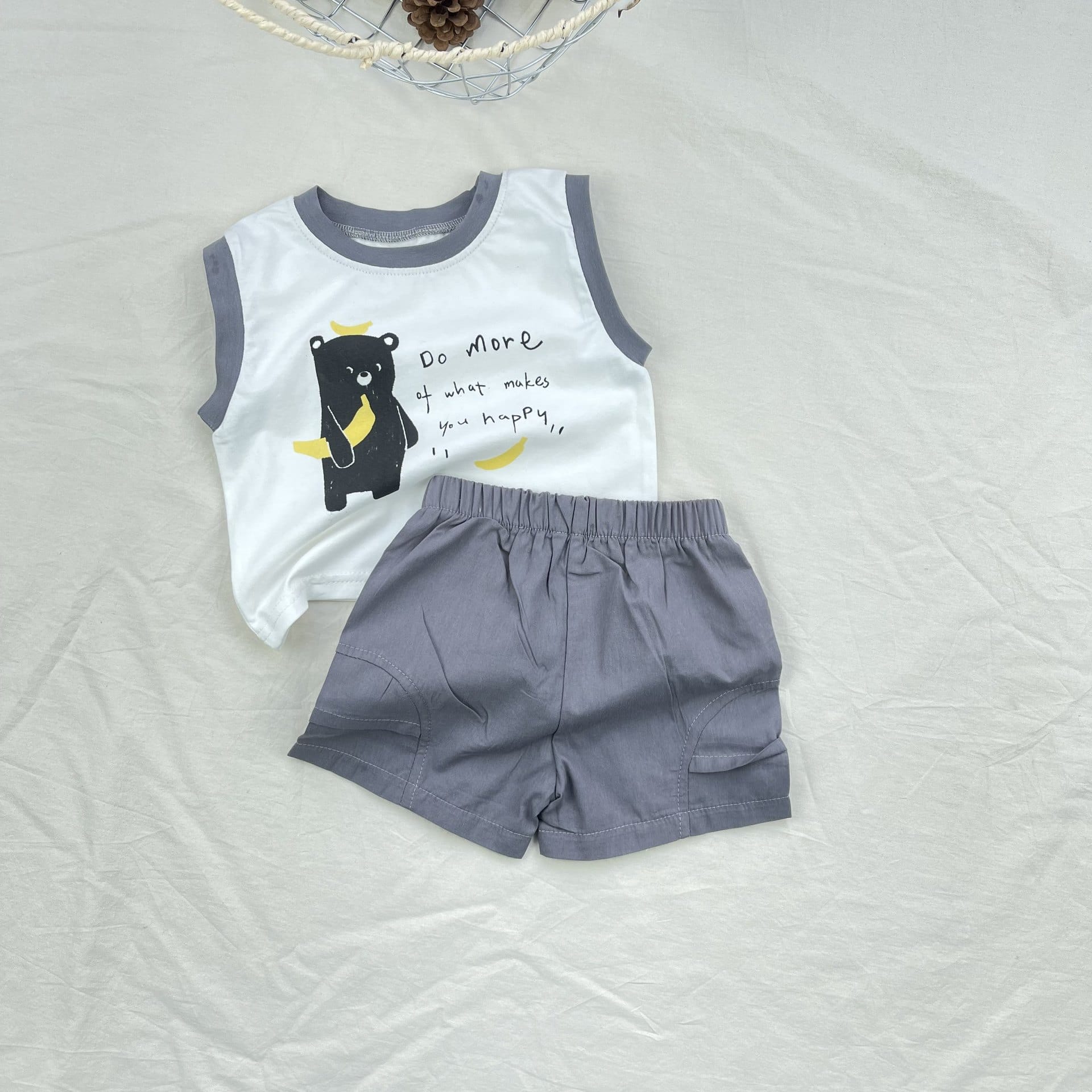Banana Bear Tank Top Set クマ バナナ ノースリーブ ショートパンツ セット【mh0012909】 yi nian ni ノースリーブセットアップ