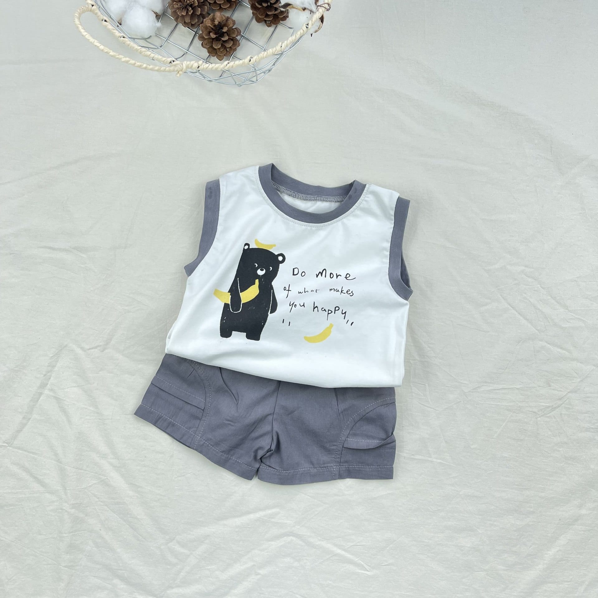 Banana Bear Tank Top Set クマ バナナ ノースリーブ ショートパンツ セット【mh0012909】 yi nian ni ノースリーブセットアップ