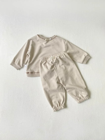 長袖セットアップ ベビーセットアップ 2点セット レターロゴワンポイントスウェットトレーナー+スウェットパンツ 2カラー【mh0007228】