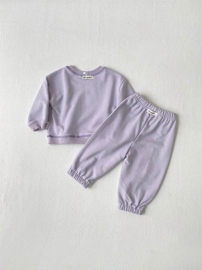 長袖セットアップ ベビーセットアップ 2点セット レターロゴワンポイントスウェットトレーナー+スウェットパンツ 2カラー【mh0007228】