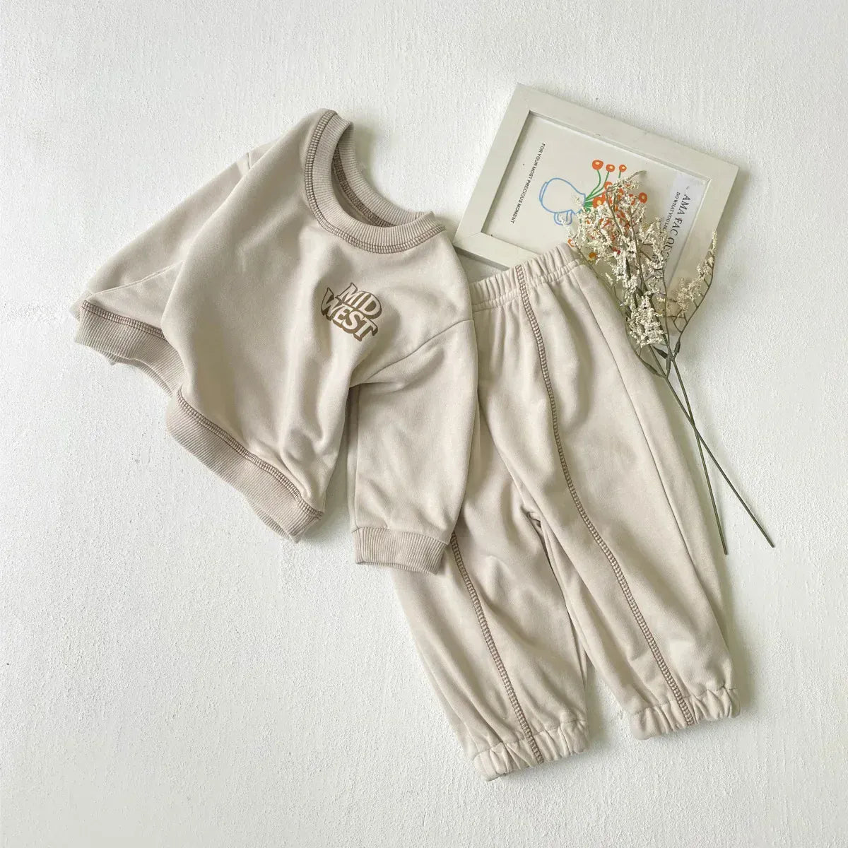 長袖セットアップ ベビーセットアップ 2点セット レターロゴワンポイントスウェットトレーナー+スウェットパンツ 2カラー【mh0007228】