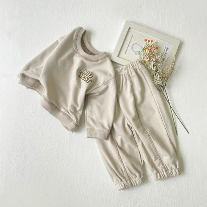 長袖セットアップ ベビーセットアップ 2点セット レターロゴワンポイントスウェットトレーナー+スウェットパンツ 2カラー【mh0007228】