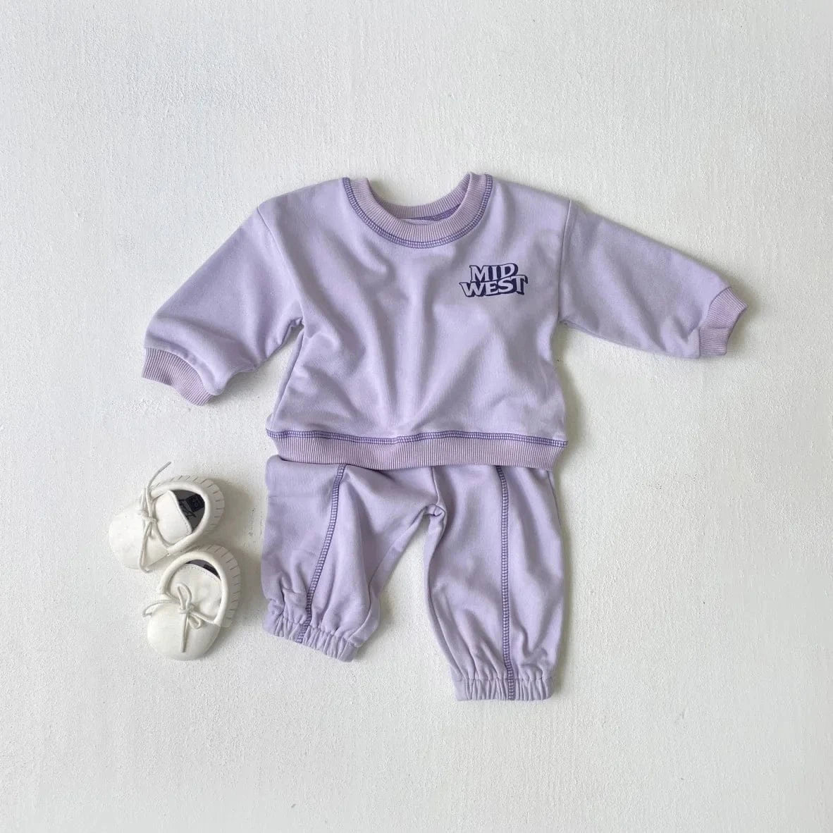 長袖セットアップ ベビーセットアップ 2点セット レターロゴワンポイントスウェットトレーナー+スウェットパンツ 2カラー【mh0007228】