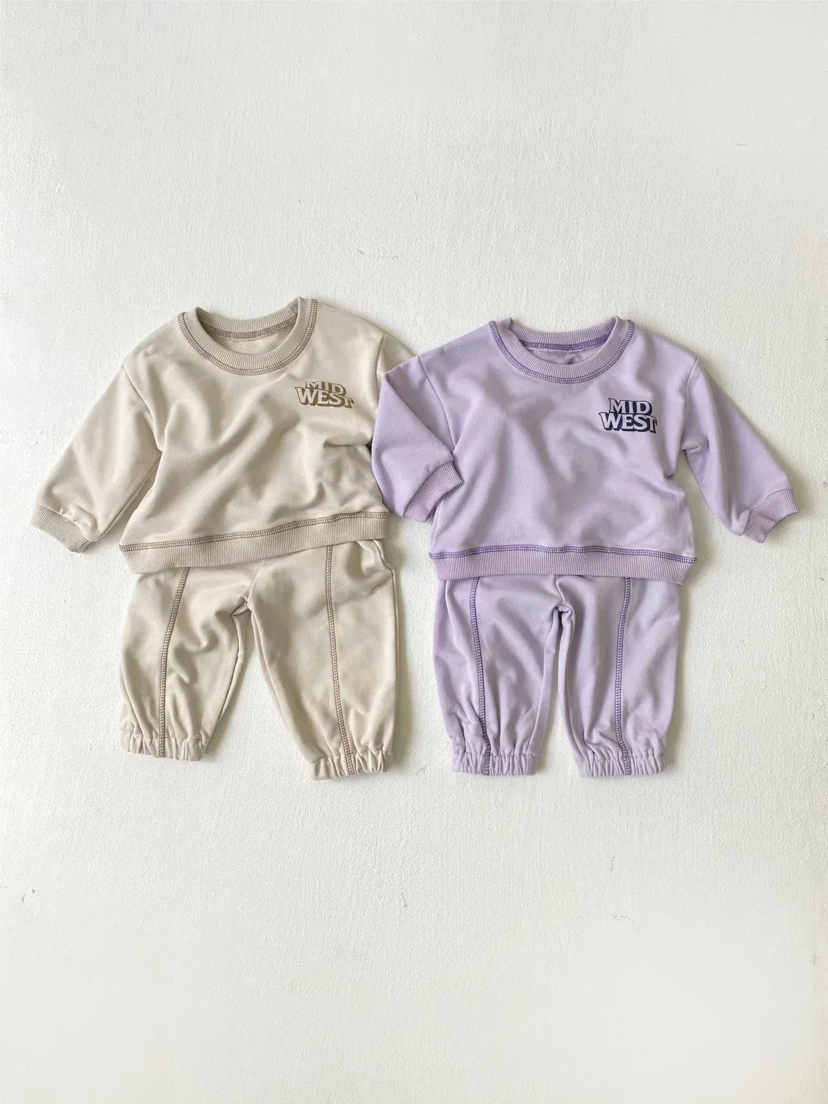 長袖セットアップ ベビーセットアップ 2点セット レターロゴワンポイントスウェットトレーナー+スウェットパンツ 2カラー【mh0007228】