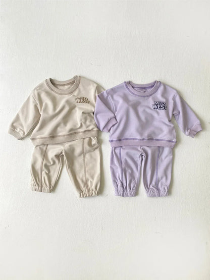 長袖セットアップ ベビーセットアップ 2点セット レターロゴワンポイントスウェットトレーナー+スウェットパンツ 2カラー【mh0007228】