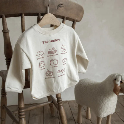 長袖セットアップ ベビーセットアップ 2点セット Buttersプリントロゴ長袖スウェットシャツ+ロングパンツ【mh0008770】